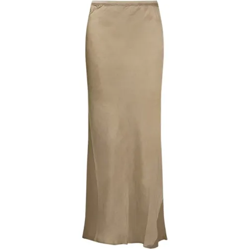 Silk Long Straight Skirt Taupe , female, Sizes: S, XS, 2XS - Mes Demoiselles - Modalova