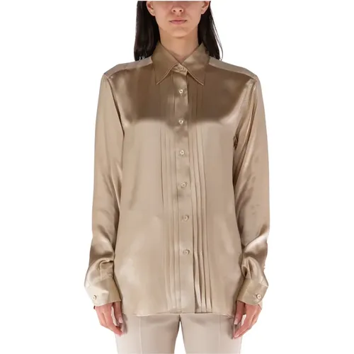 Fluid Charmeuse Silk Plisse Plastron Shirt , female, Sizes: M, S - Tom Ford - Modalova