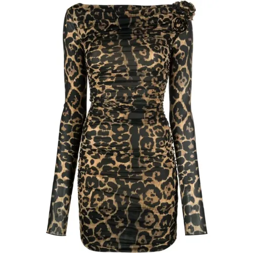 Leopard Print Floral Appliqué Dress , female, Sizes: XS - Blumarine - Modalova