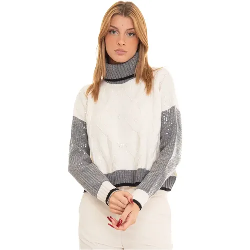 Sequin Cable Knit Turtleneck , female, Sizes: XL, L - Pennyblack - Modalova