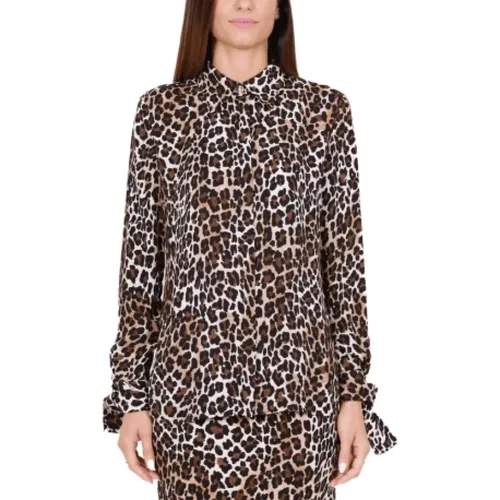 Animal Print Georgette Hemd, Schwarz , Damen, Größe: M - Elisabetta Franchi - Modalova