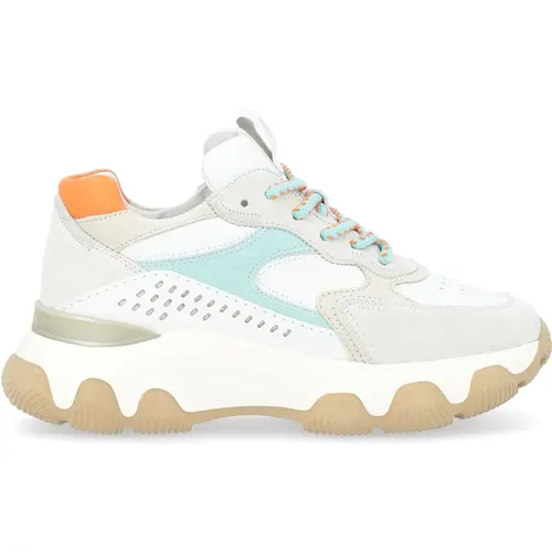 Hyperactive Leather Sneaker in White and Blue , female, Sizes: 6 UK, 5 UK, 5 1/2 UK, 7 UK - Hogan - Modalova