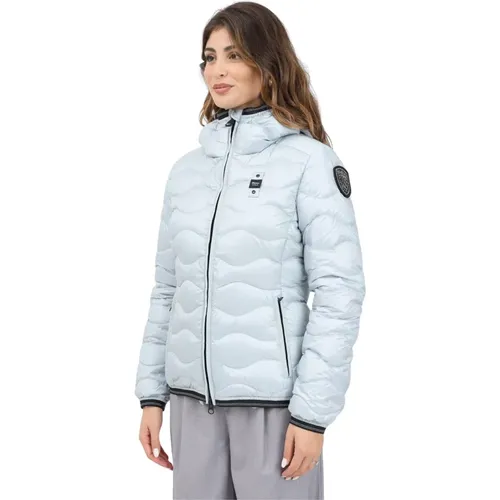 Blaue Steppjacke mit Horizontalen Wellen , Damen, Größe: M - Blauer - Modalova