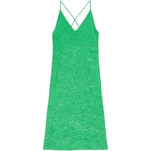 Grünes Satin Slip Kleid , Damen, Größe: XS - Ganni - Modalova