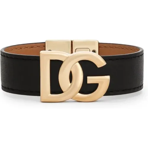 Schwarze Leder-Bijoux mit Logo-Detail - Dolce & Gabbana - Modalova