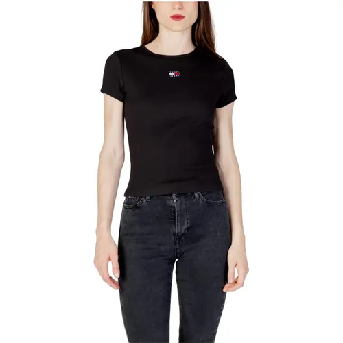 Damen T-Shirt, schwarz, Kurzarm, Herbst/Winter , Damen, Größe: XS - Tommy Jeans - Modalova