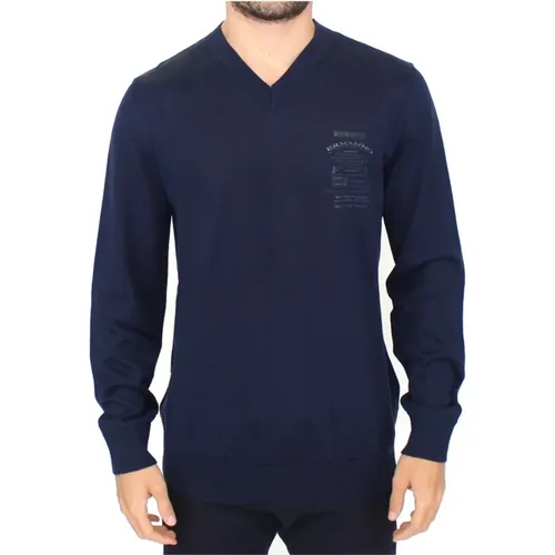 Blauer V-Ausschnitt Pullover , Herren, Größe: 2XL - Ermanno Scervino - Modalova