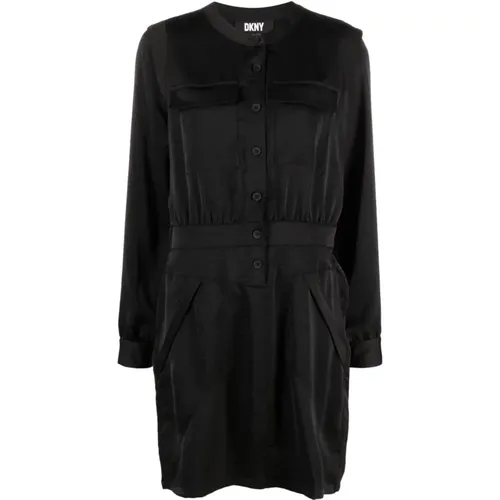 Btn frnt two pocket dress , female, Sizes: L - DKNY - Modalova