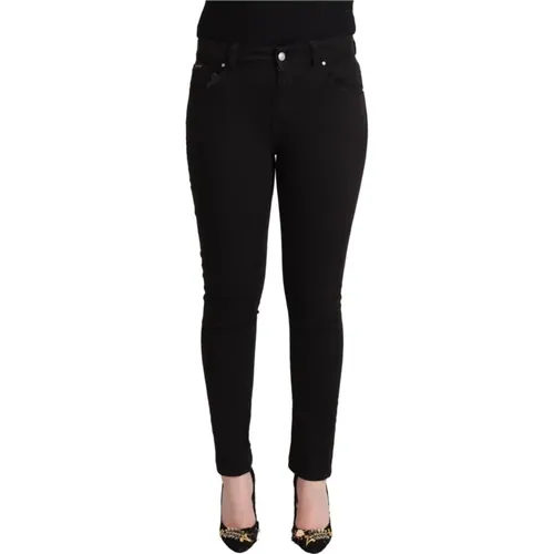 Schwarze Baumwoll-Mid-Waist-Denim-Slim-Fit-Jeans , Damen, Größe: S - Dolce & Gabbana - Modalova