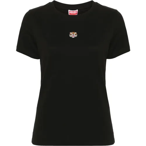 Schwarze Tiger-bestickte T-Shirts und Polos , Damen, Größe: L - Kenzo - Modalova