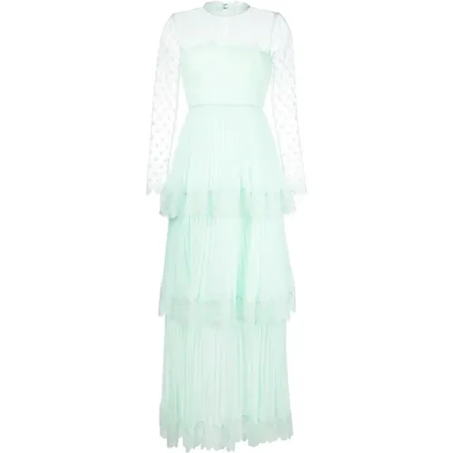 Mint chiffon tiered maxi dress , female, Sizes: S, L - Self Portrait - Modalova