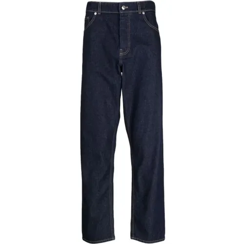 Blaue Straight-Leg Baumwolljeans , Herren, Größe: W30 - Maison Kitsuné - Modalova