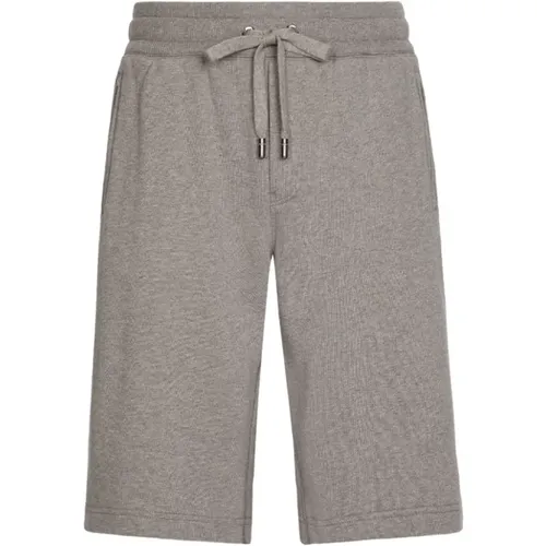 Grey Logo Patch Drawstring Shorts , male, Sizes: M - Dolce & Gabbana - Modalova