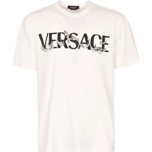 Herren Weißes Logo Print T-Shirt - Versace - Modalova
