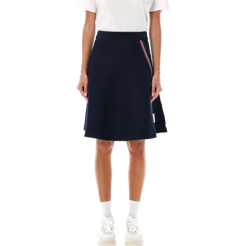 Navy Flared A-Line Wool Skirt , female, Sizes: 3XS - Thom Browne - Modalova