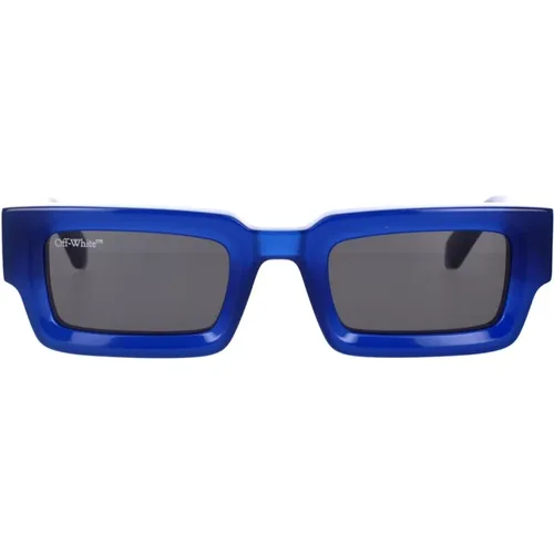 Transparente Blaue Rechteckige Sonnenbrille , unisex, Größe: 50 MM - Off White - Modalova