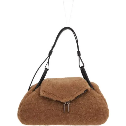 Shearling Handbag with Silver Hardware , female, Sizes: ONE SIZE - Amina Muaddi - Modalova