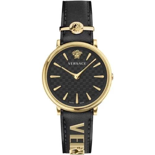 V-Circle Leather Watch Gold , female, Sizes: ONE SIZE - Versace - Modalova