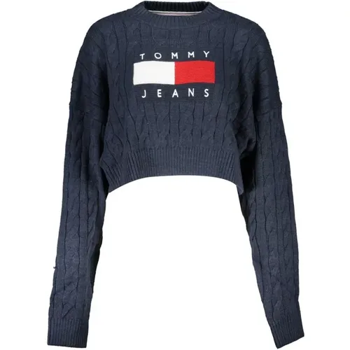 Embroidered Polyester Crew Neck Sweater , female, Sizes: L, S, XL - Tommy Hilfiger - Modalova