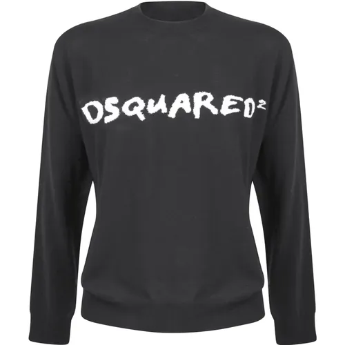 Schwarzer Crewneck Pullover mit Logo - Dsquared2 - Modalova