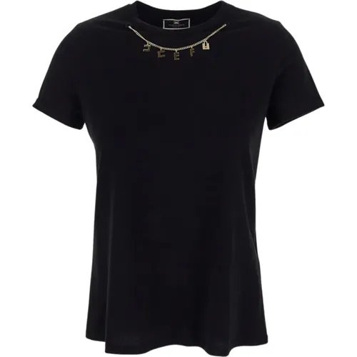 Baumwoll Chain T-Shirt , Damen, Größe: M - Elisabetta Franchi - Modalova