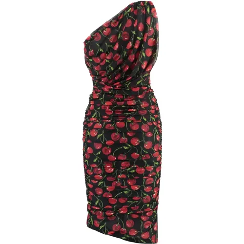 Cherry Print One-Shoulder Midi Dress , female, Sizes: M - Dolce & Gabbana - Modalova