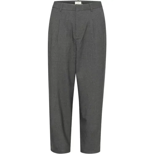 High-Waisted Cropped Pants Dark Grey Melange , female, Sizes: 2XS - Kaffe - Modalova