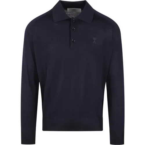 Tonal Heart Embroidered Wool Polo , male, Sizes: XL, L, M - Ami Paris - Modalova