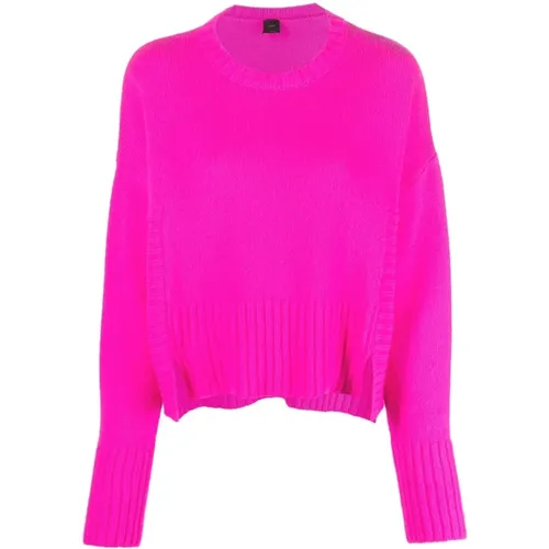 Wool-Cashmere Blend Sweater with Side Splits , female, Sizes: L, XL, XS - pinko - Modalova