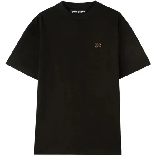 Schwarzes Gold Monogramm Pin T-Shirt - Palm Angels - Modalova