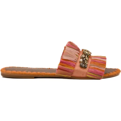 Beaded Fringed Sandals Pink , female, Sizes: 7 UK, 3 UK, 4 UK - De Siena - Modalova