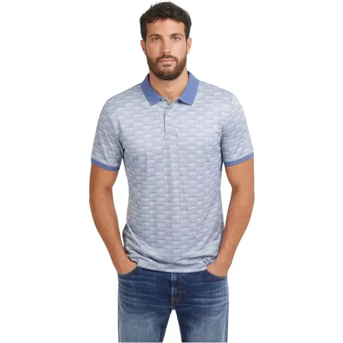 All Over Logo Print Polo Blau , Herren, Größe: M - Guess - Modalova