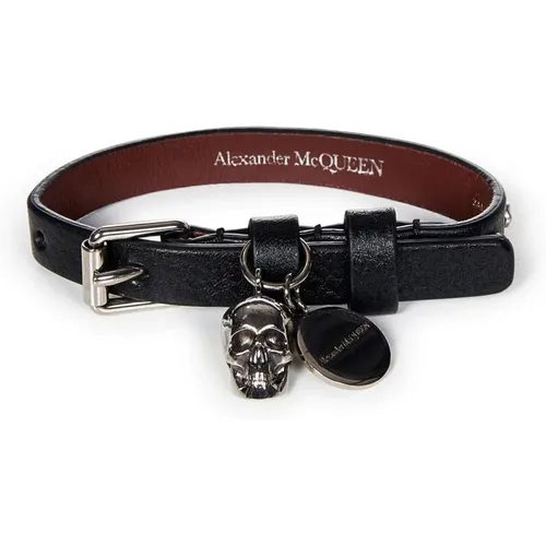 Leather Bracelet with Metal Studs and Skull Charm , male, Sizes: ONE SIZE - alexander mcqueen - Modalova