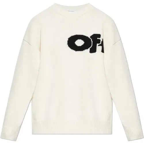 Sweater with embroidered logo , female, Sizes: S - Off White - Modalova