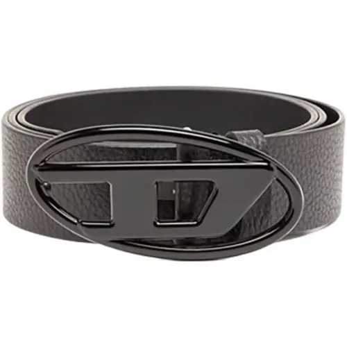 Oval D-Logo Belt Total Black , male, Sizes: 95 CM, 90 CM, 100 CM, 85 CM, 110 CM - Diesel - Modalova