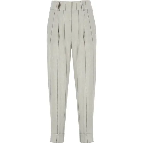 Striped Linen Trousers , female, Sizes: S, M - PESERICO - Modalova