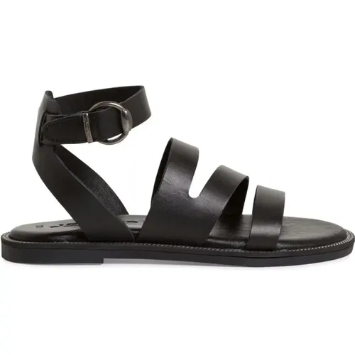 Schwarze Lässige Offene Flache Sandalen , Damen, Größe: 37 EU - tamaris - Modalova