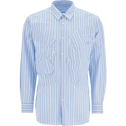 Striped Cotton Poplin Shirt with Appliqué Inserts , male, Sizes: XL, L - Comme des Garçons - Modalova