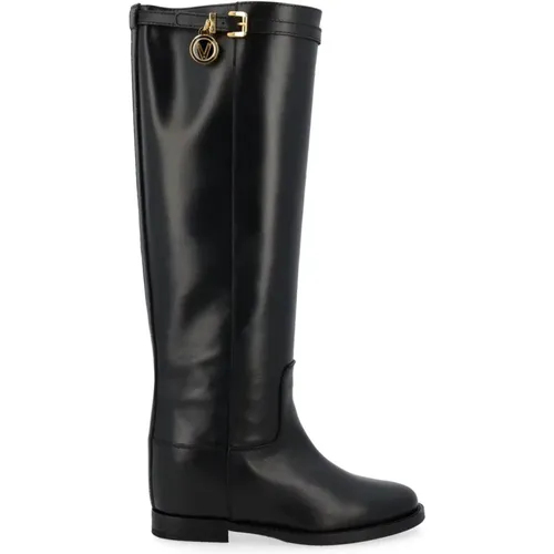 Gürtelstiefel aus schwarzem Leder , Damen, Größe: 35 EU - Via Roma 15 - Modalova