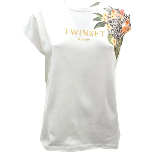 Optisches Weißes T-Shirt , Damen, Größe: M - Twinset - Modalova