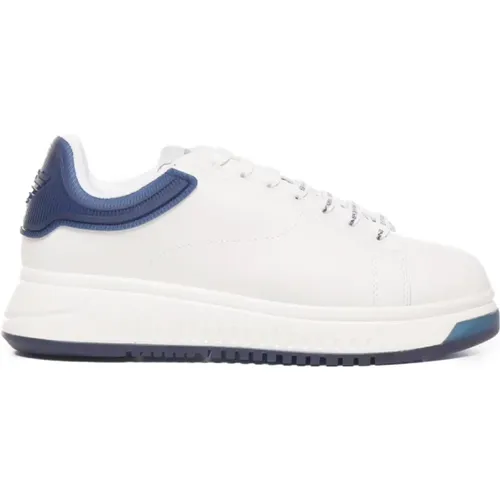 Sneakers mit Kontrastnieten Weiß Blau , Herren, Größe: 40 EU - Emporio Armani - Modalova