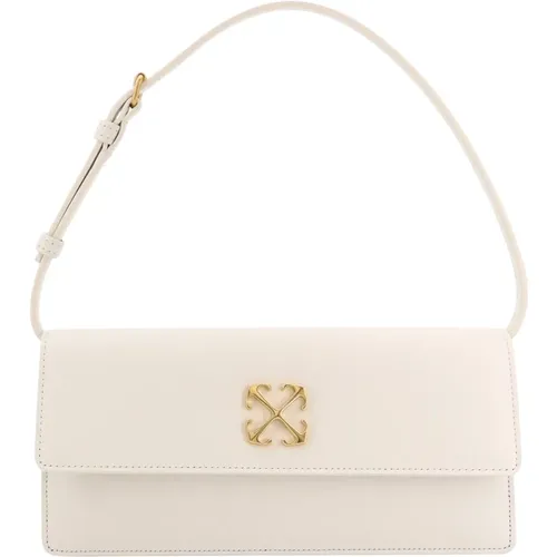 Off , Leder-Schultertasche mit Metallpfeil-Logo , Damen, Größe: ONE Size - Off White - Modalova