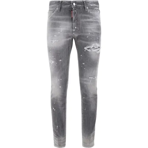 Zerrissene Mid-Rise Straight Leg Jeans , Herren, Größe: S - Dsquared2 - Modalova