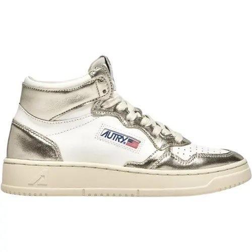 Metallic Gold Leather Sneakers , female, Sizes: 3 UK, 2 UK - Autry - Modalova