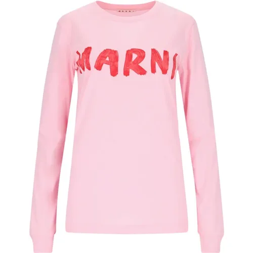 Rosa Baumwoll-Logo T-Shirt Marni - Marni - Modalova