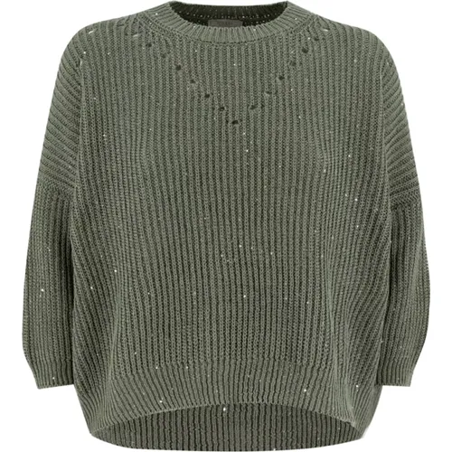Elegant Cotton Sweater with Micro Paillettes , female, Sizes: M, XS, S - PESERICO - Modalova