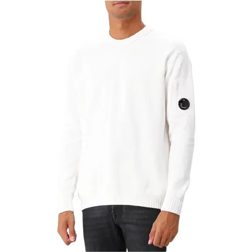 Weißer Chenille Baumwolle Gaze Crewneck Pullover , Herren, Größe: S - C.P. Company - Modalova