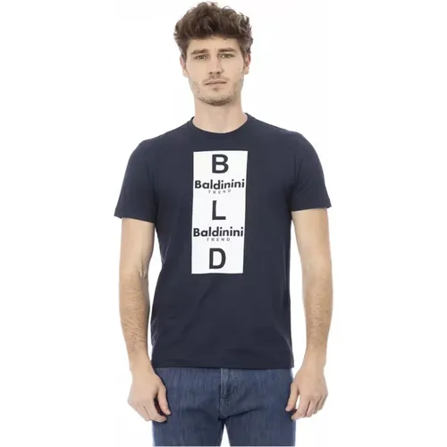 Blau Baumwoll T-Shirt Kurzarm , Herren, Größe: S - Baldinini - Modalova