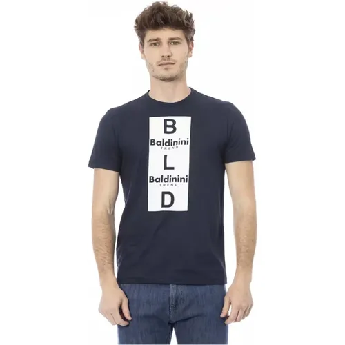 Blau Baumwoll T-Shirt Kurzarm , Herren, Größe: XL - Baldinini - Modalova