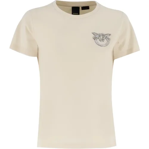 Love Birds Embroidered Cotton T-shirt , female, Sizes: M, L, XS, S - pinko - Modalova